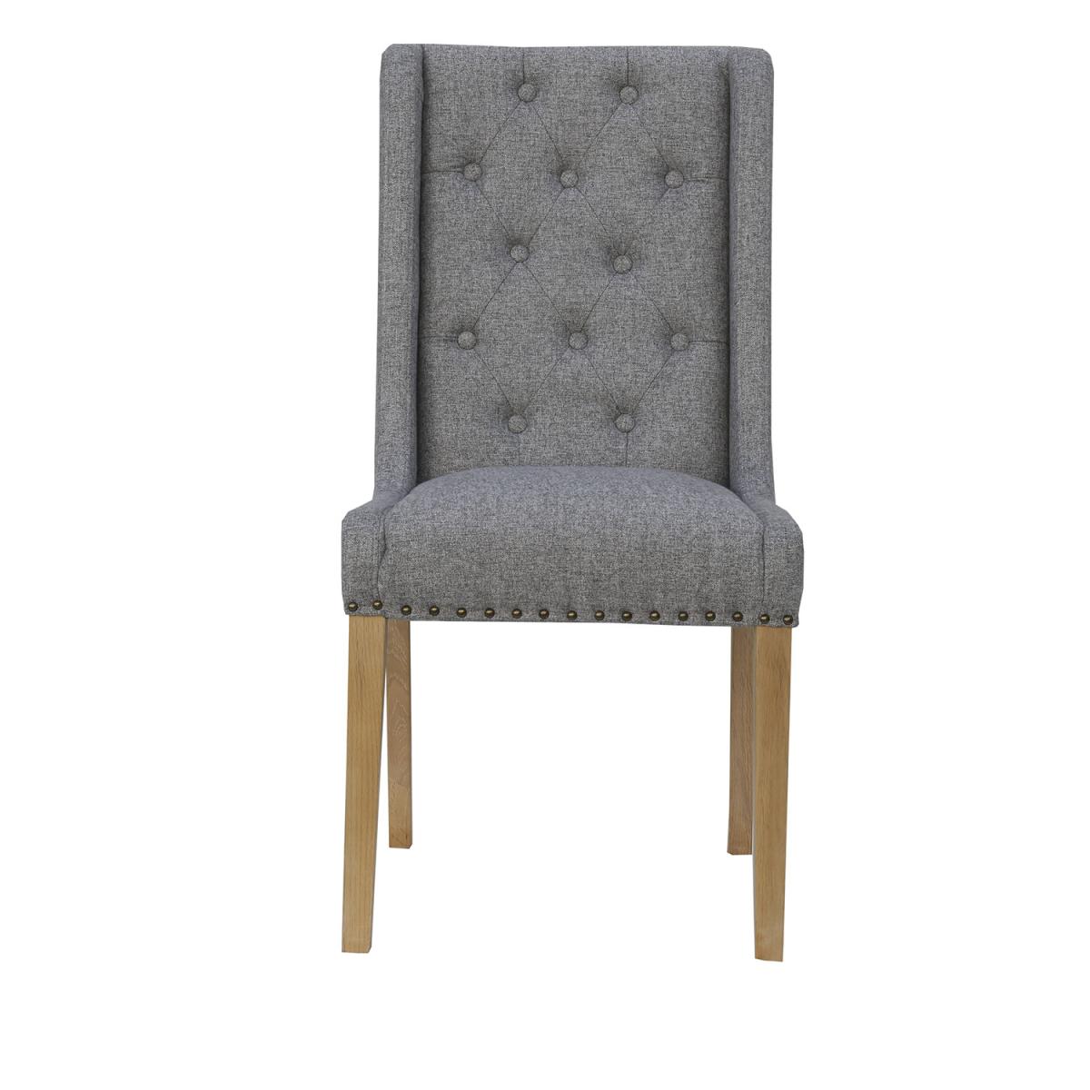 Pair of Button And Studded Back Dining Chairs - Light Grey – image 3