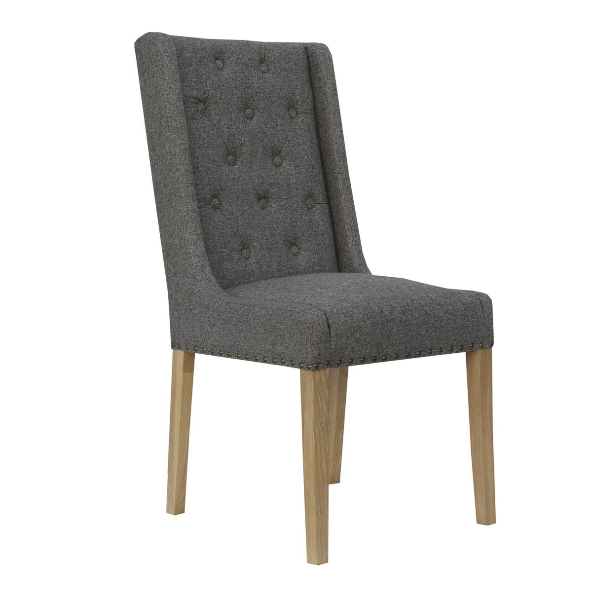 Pair of Button And Studded Back Dining Chairs - Light Grey – image 4