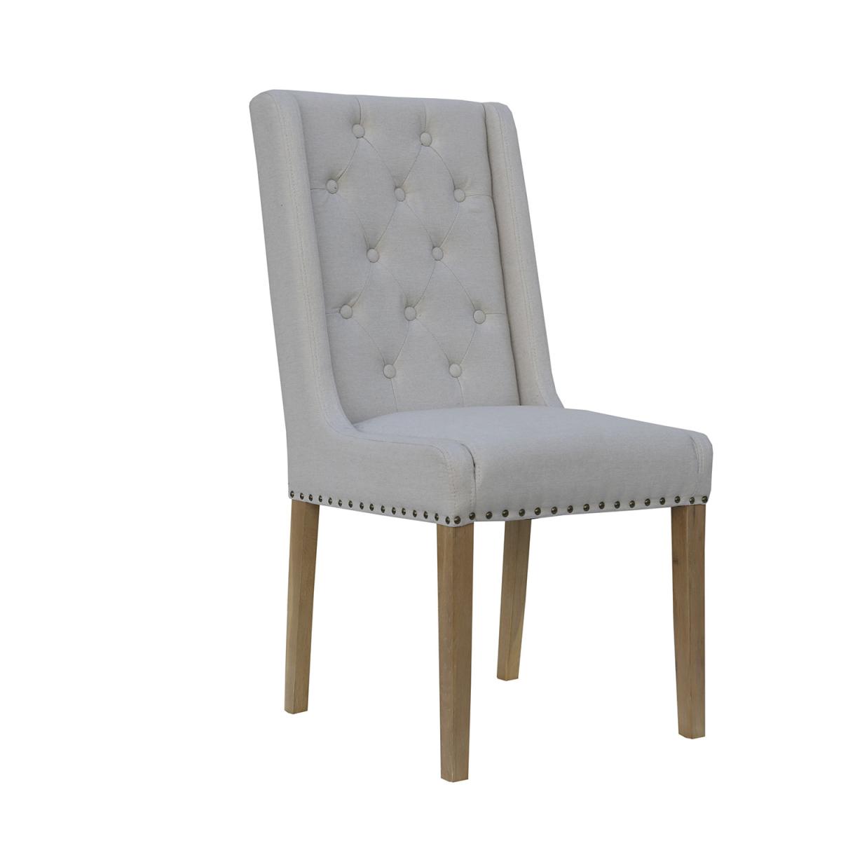 Pair of Button And Studded Back Dining Chairs - Light Grey – image 5