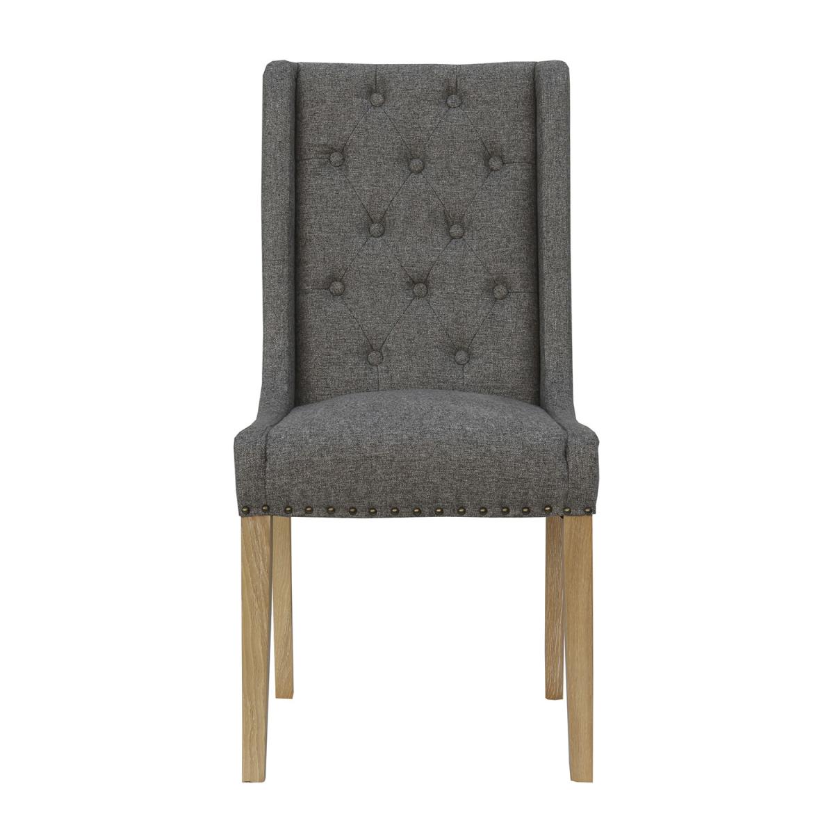Pair of Button And Studded Back Dining Chairs - Light Grey – image 6