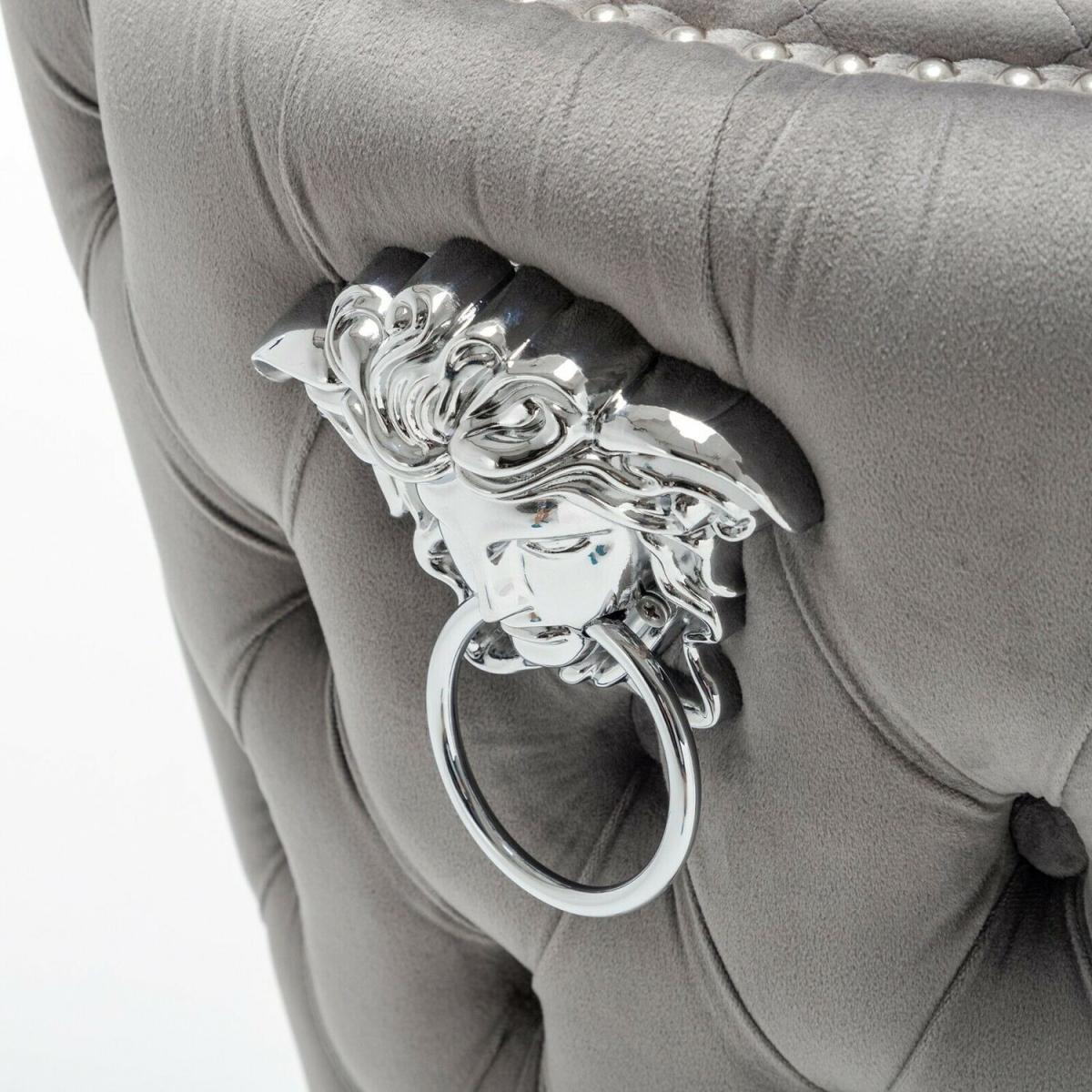 Neo Velvet Quilted Lion Knocker Dining Chair Set of 2 - Cream – image 7