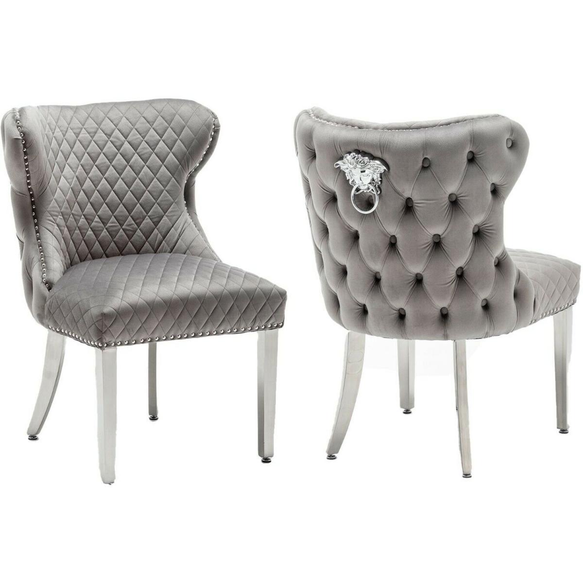 Neo Velvet Quilted Lion Knocker Dining Chair Set of 2 - Cream – image 8