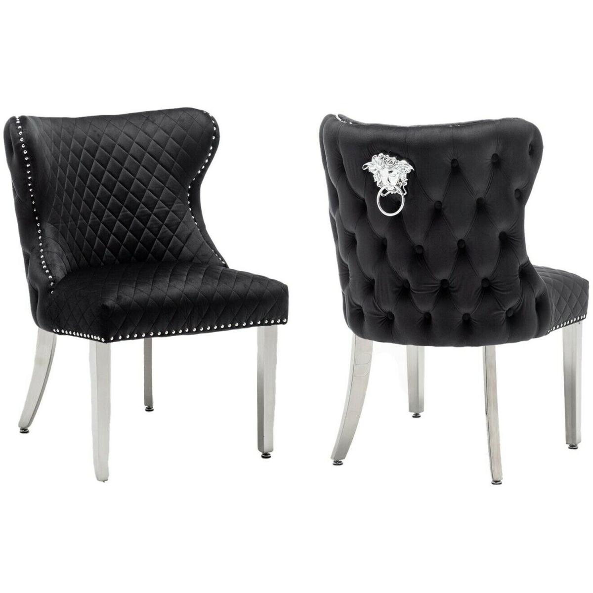 Neo Velvet Quilted Lion Knocker Dining Chair Set of 2 - Cream – image 10