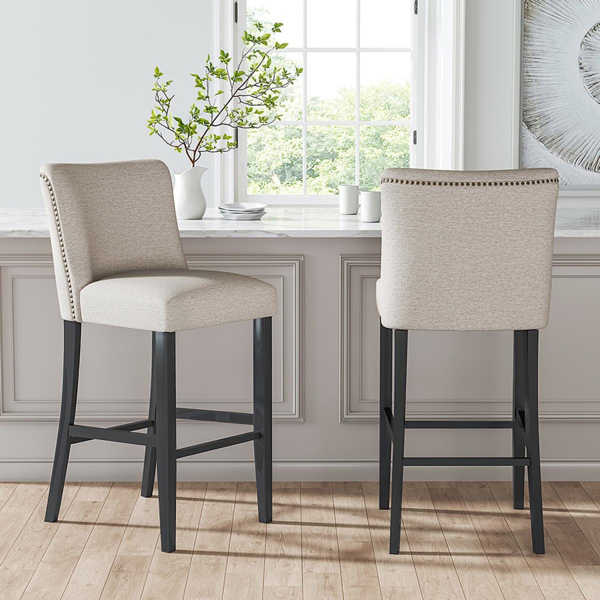 Set of 2 Linen High Leg Dining Chair Kitchen Bar Stool Soft Padded Seat - Dark Grey – image 17