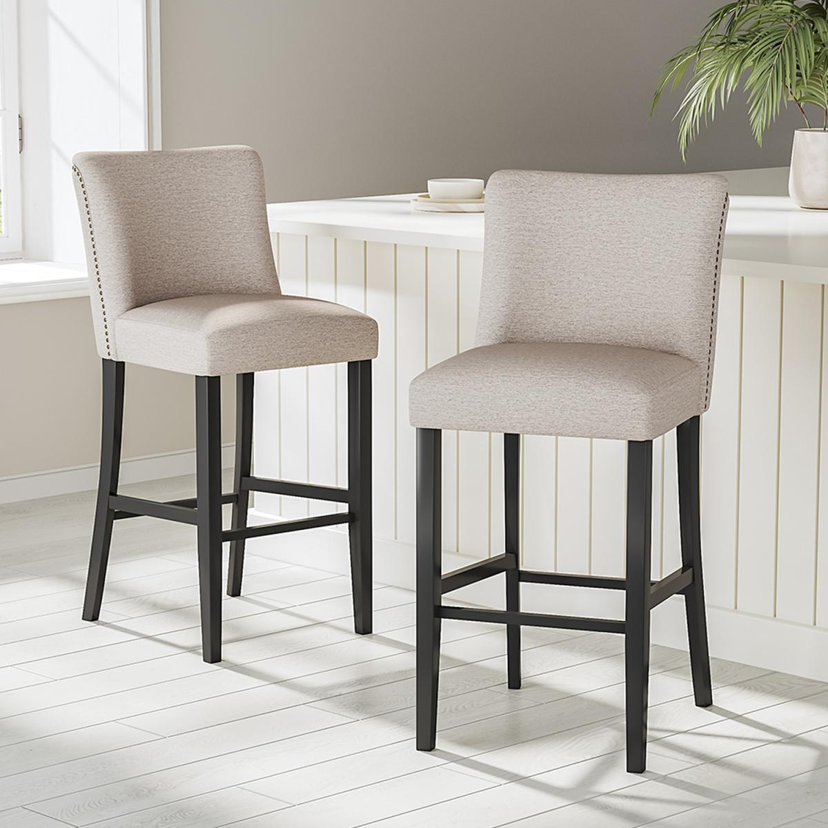 Set of 2 Linen High Leg Dining Chair Kitchen Bar Stool Soft Padded Seat - Dark Grey – image 18