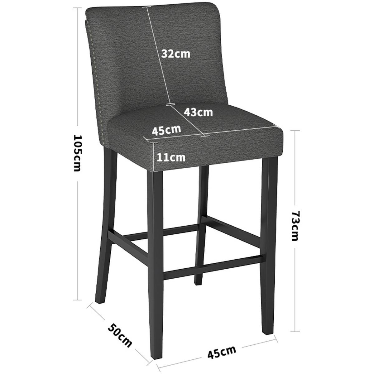 Set of 2 Linen High Leg Dining Chair Kitchen Bar Stool Soft Padded Seat - Dark Grey – image 24