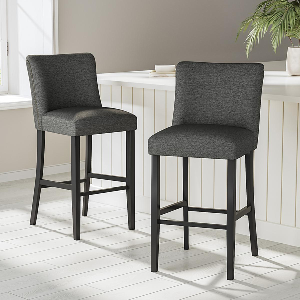 Set of 2 Linen High Leg Dining Chair Kitchen Bar Stool Soft Padded Seat - Dark Grey – image 26