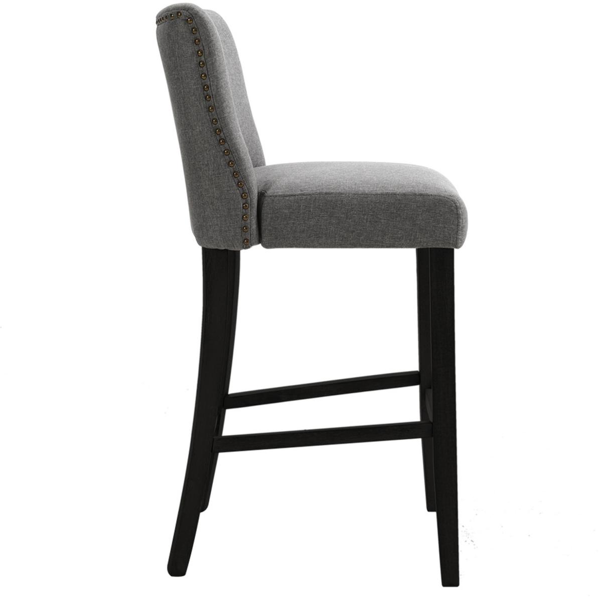 Set of 2 Linen High Leg Dining Chair Kitchen Bar Stool Soft Padded Seat - Dark Grey – image 6
