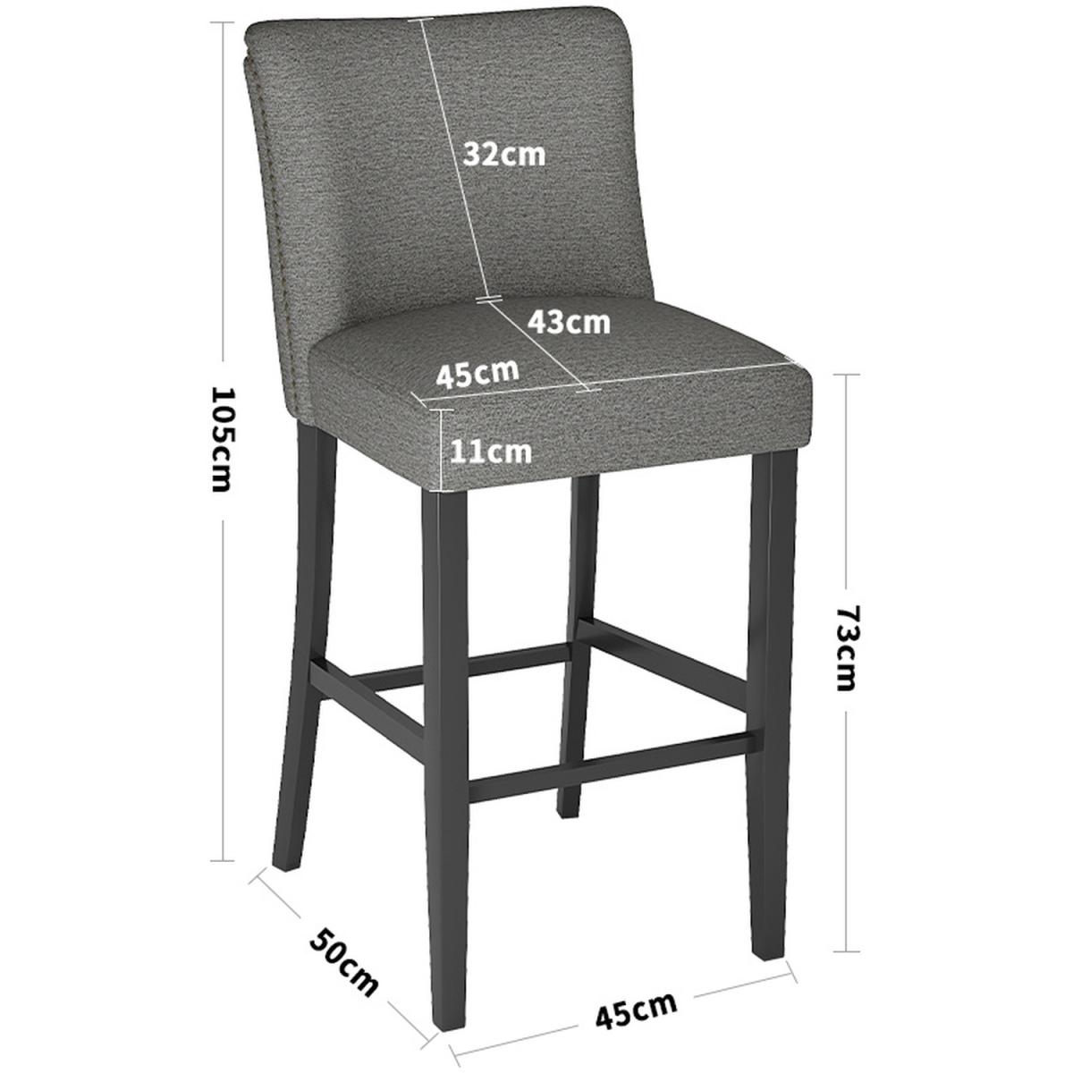 Set of 2 Linen High Leg Dining Chair Kitchen Bar Stool Soft Padded Seat - Dark Grey – image 7