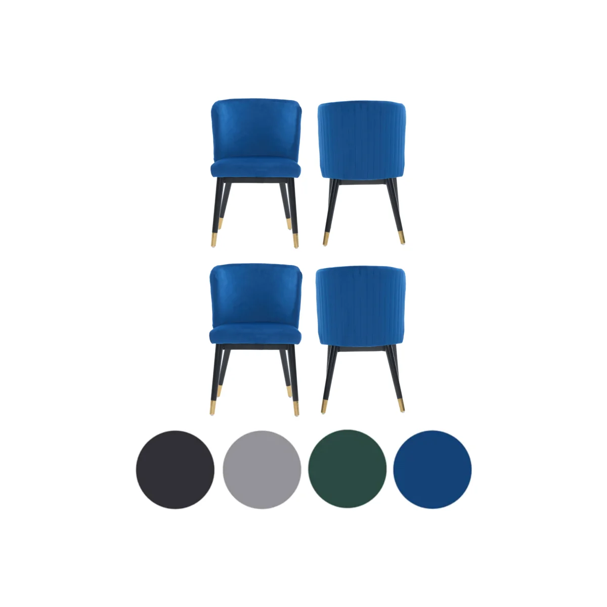 4PCs Sofina Modern Velvet Dining Chairs with Tufted Back, Wooden Frame Gold Tips - Blue