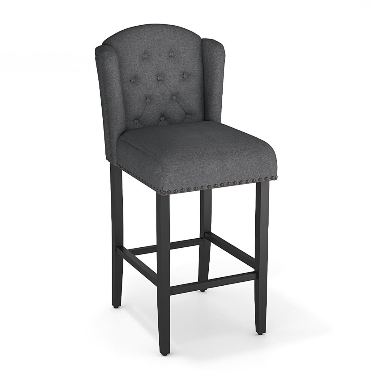 2PCS Linen Bar Stool Padded Seat Buttoned Back High Dining Chair - Dark Grey – image 3