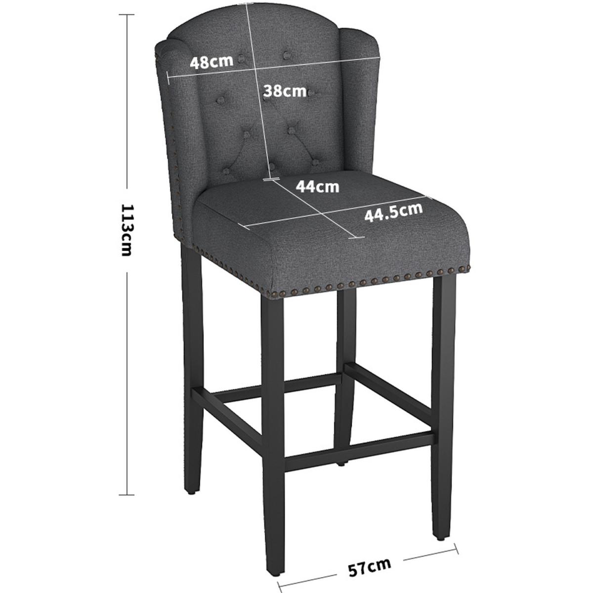 2PCS Linen Bar Stool Padded Seat Buttoned Back High Dining Chair - Dark Grey – image 4