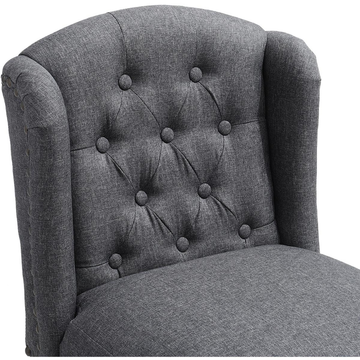 2PCS Linen Bar Stool Padded Seat Buttoned Back High Dining Chair - Dark Grey – image 5