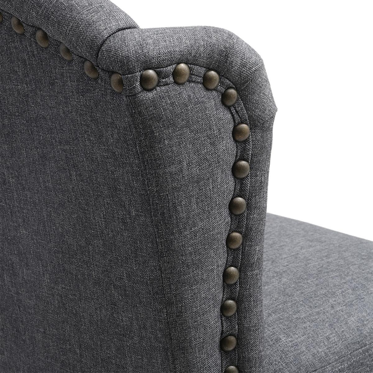 2PCS Linen Bar Stool Padded Seat Buttoned Back High Dining Chair - Dark Grey – image 6