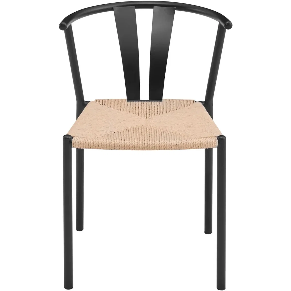 Pair of Eira Black Metal Dining Chairs with Woven Seat - Black & Natural – image 2
