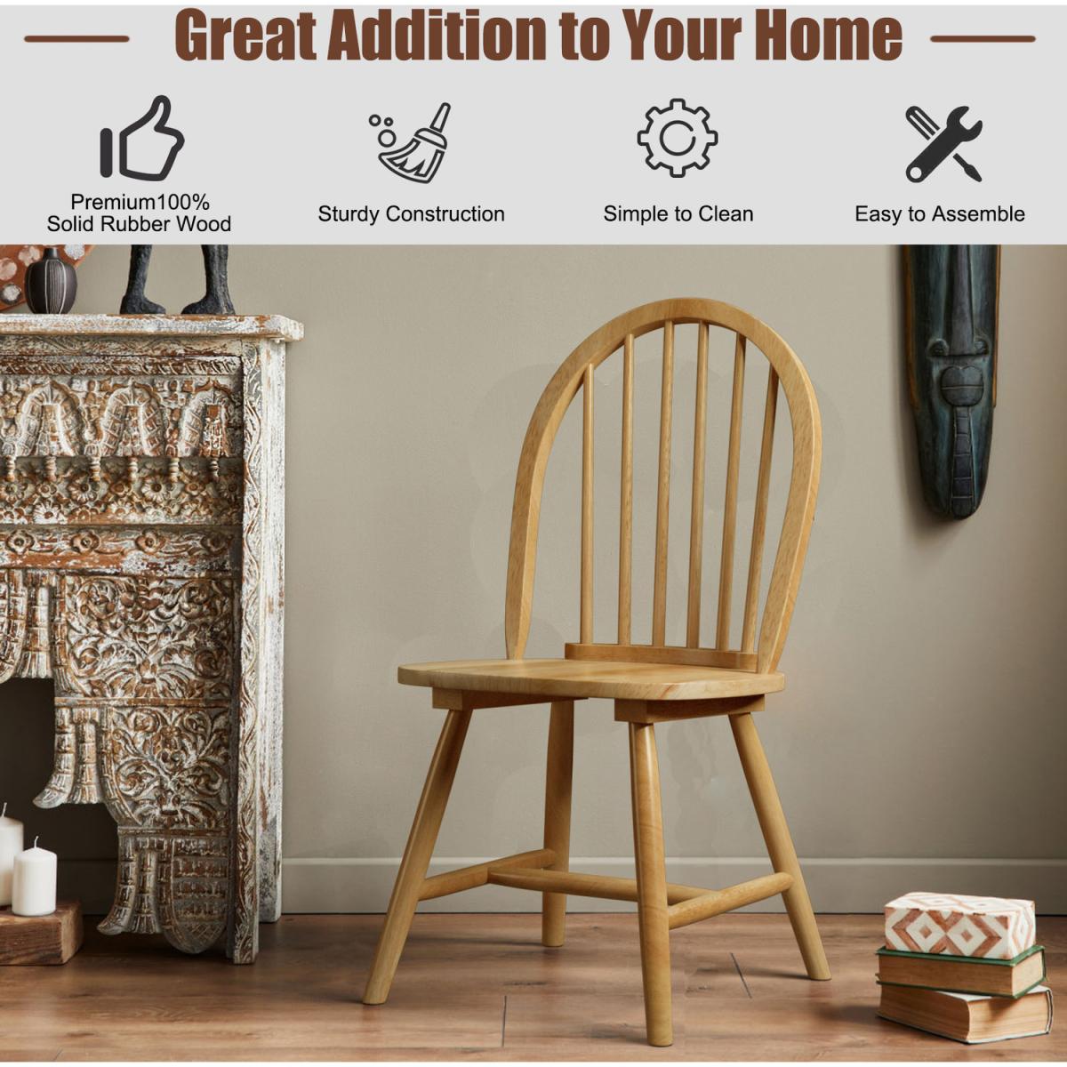 Costway 2 Pcs Wooden Dining Chairs-Natural - Natural – image 2