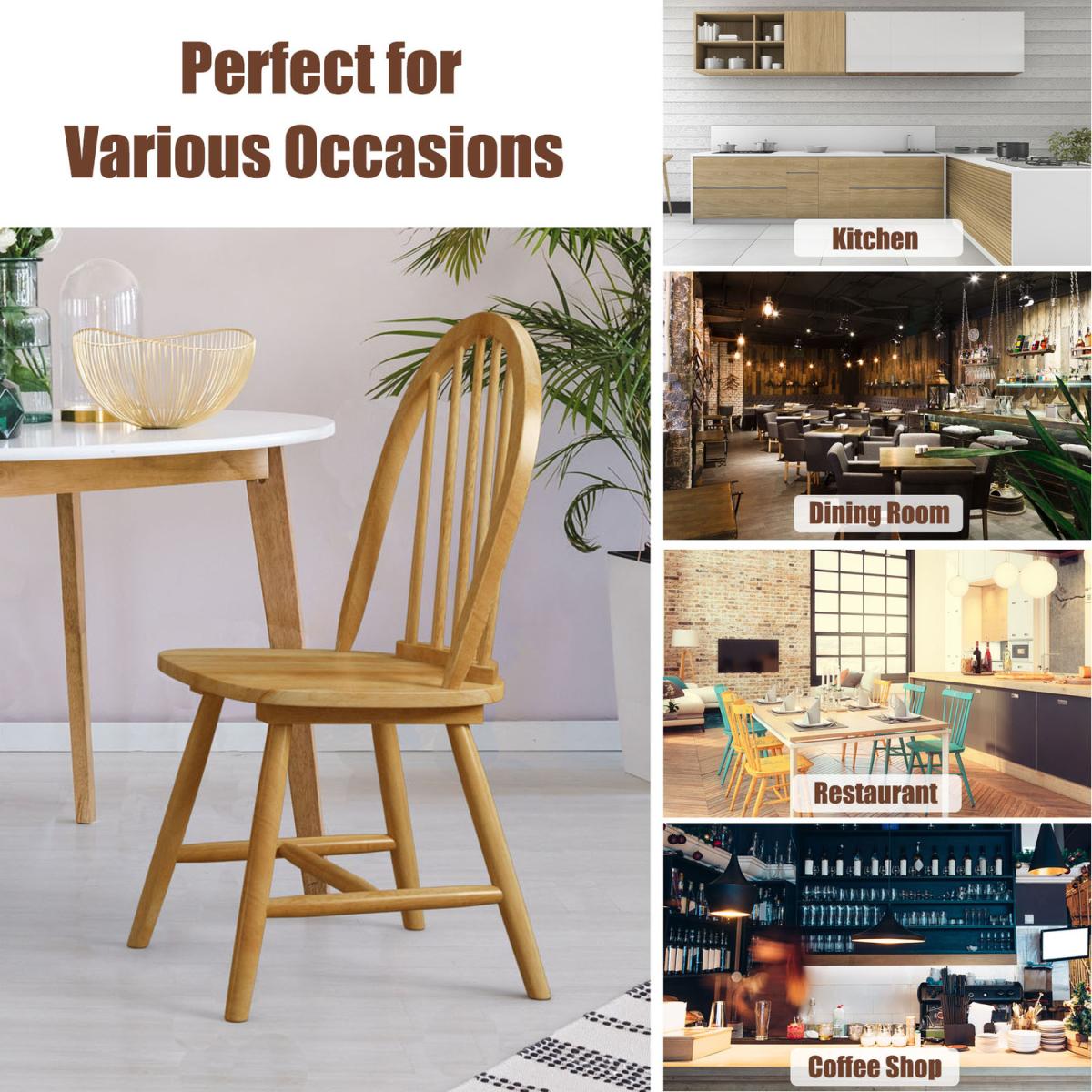 Costway 2 Pcs Wooden Dining Chairs-Natural - Natural – image 6