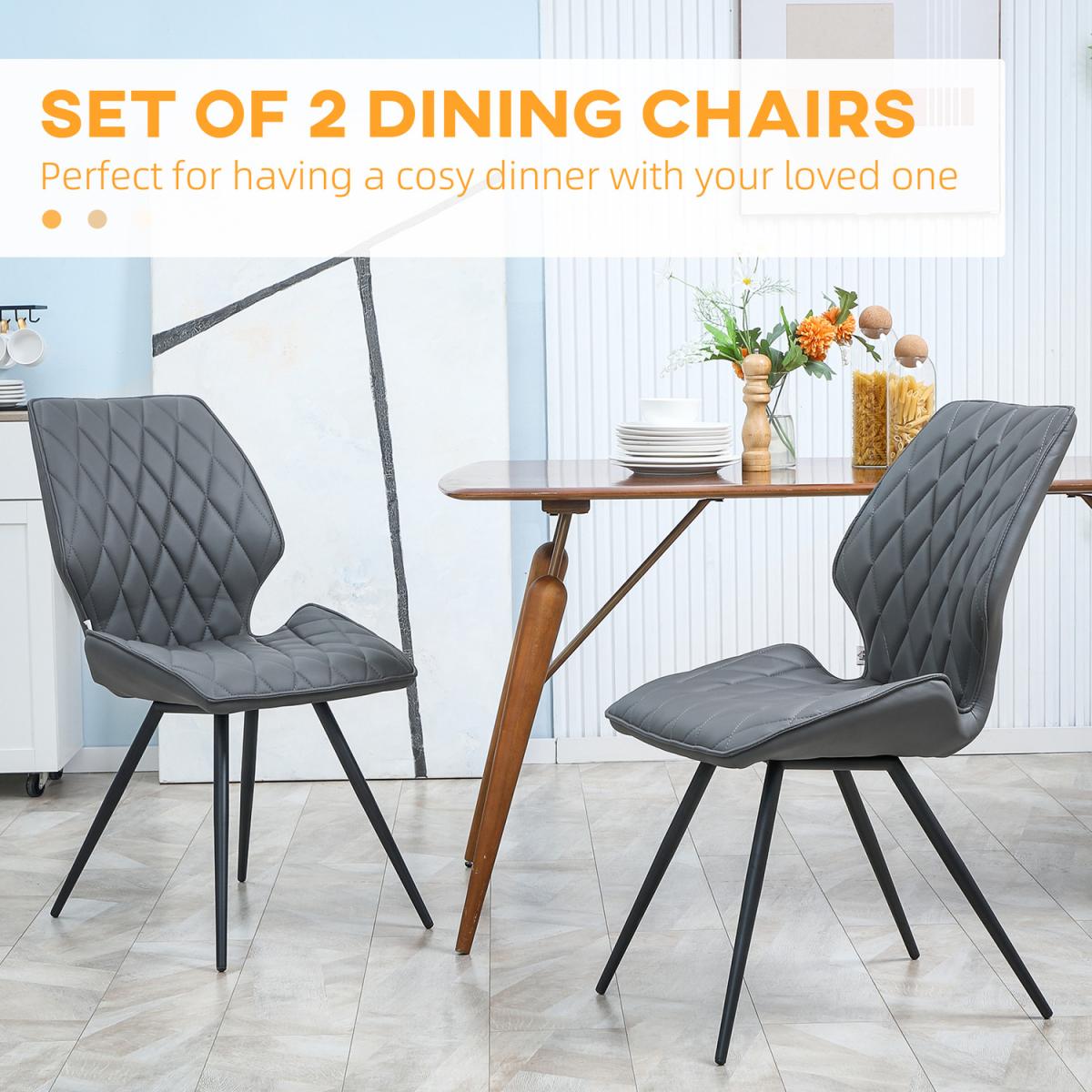 Mid-Century Dining Chairs Set of 2, Upholstered Accent Chairs - Grey – image 3