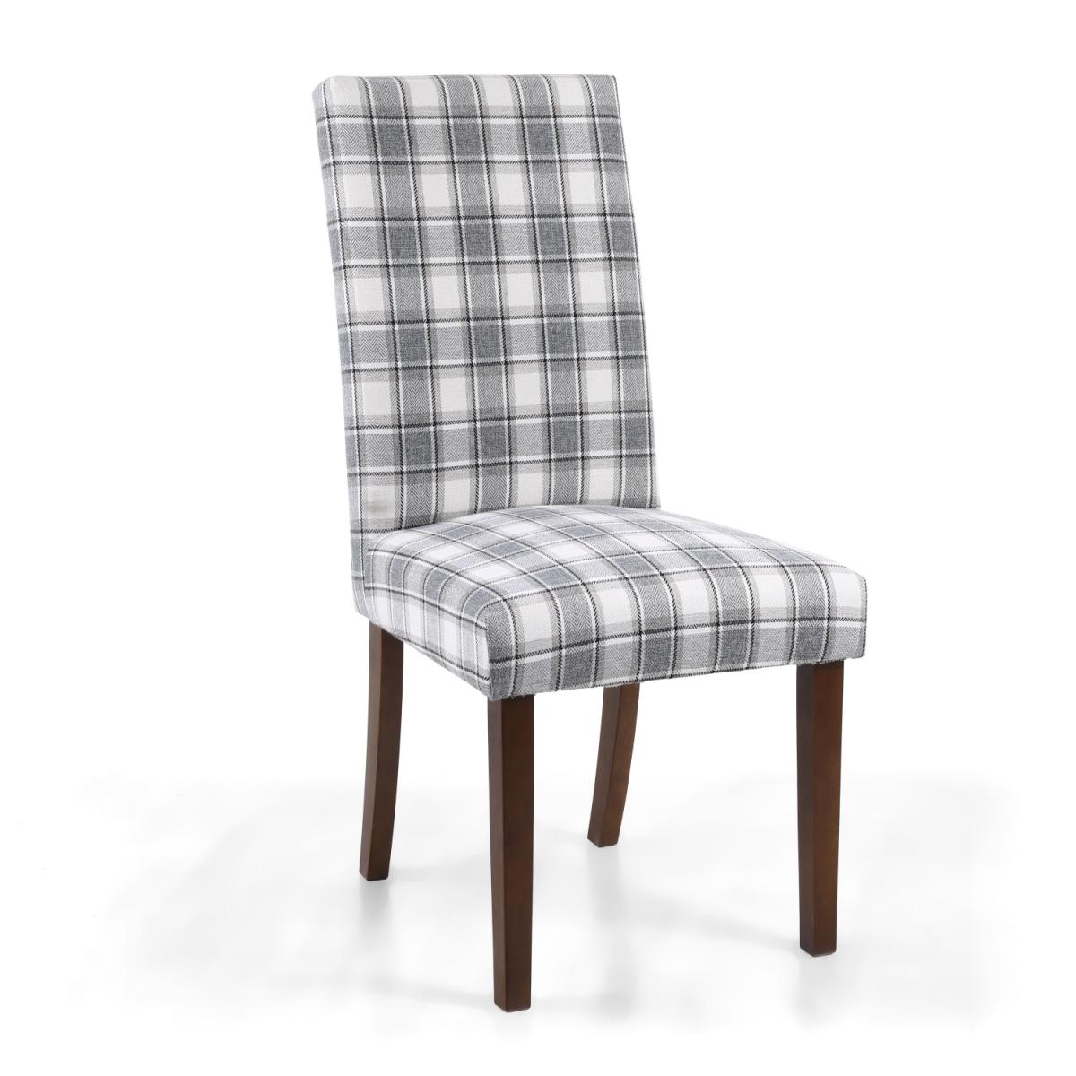 Pair of Ridley Herringbone Check Cappuccino Dining Chairs - Cappuccino / Walnut legs – image 2