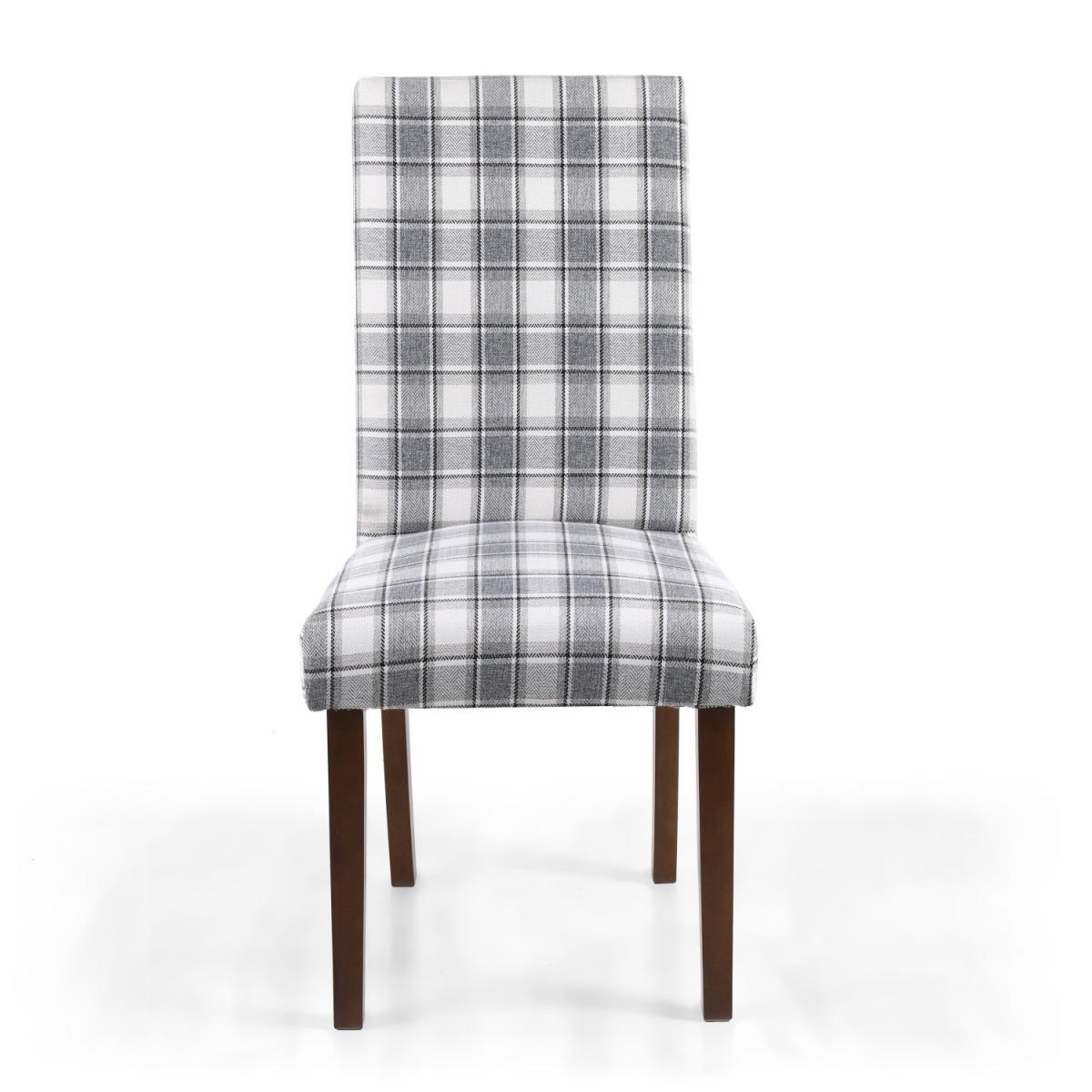 Pair of Ridley Herringbone Check Cappuccino Dining Chairs - Cappuccino / Walnut legs – image 5