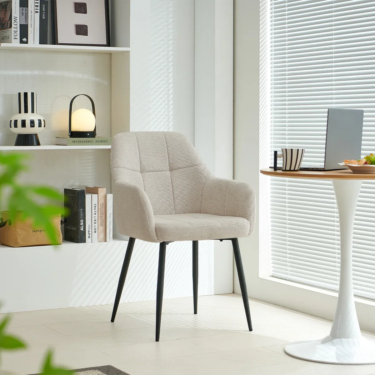 SONARA Modern Dining Chair - Plush Chenille Upholstery, Ergonomic Curved Back, Metal Cross Legs - Light Red – image 2