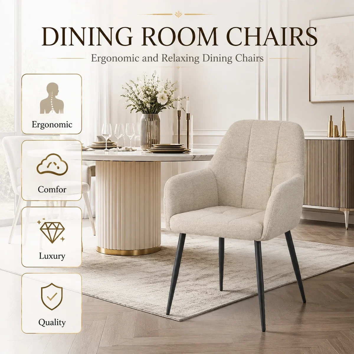 SONARA Modern Dining Chair - Plush Chenille Upholstery, Ergonomic Curved Back, Metal Cross Legs - Light Red – image 3