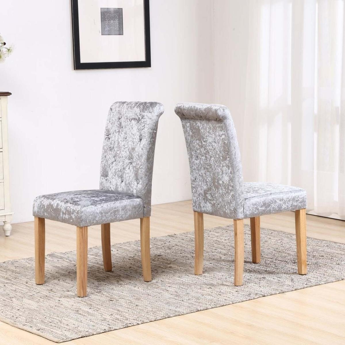 Neo Crushed Velvet Button High Back Roll Top Dining Chair Set of 2 - Ivory – image 2