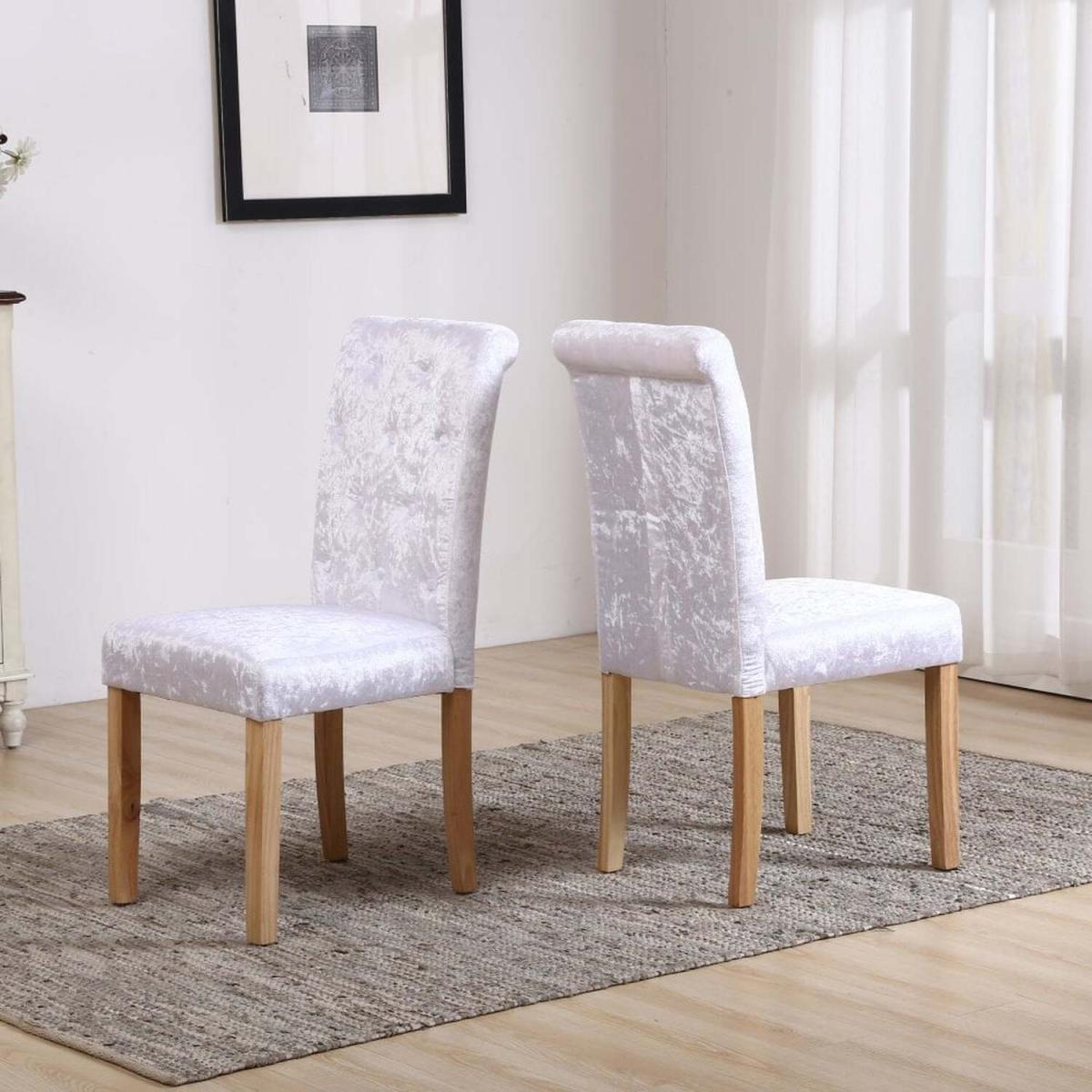 Neo Crushed Velvet Button High Back Roll Top Dining Chair Set of 2 - Ivory – image 3