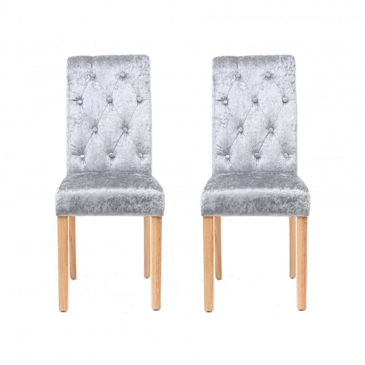 Neo Crushed Velvet Button High Back Roll Top Dining Chair Set of 2 - Ivory – image 4