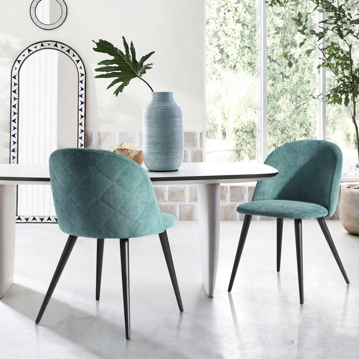Set of 2 Dining Chairs With Round Backs Zomba Terry Fabric - Green – image 2