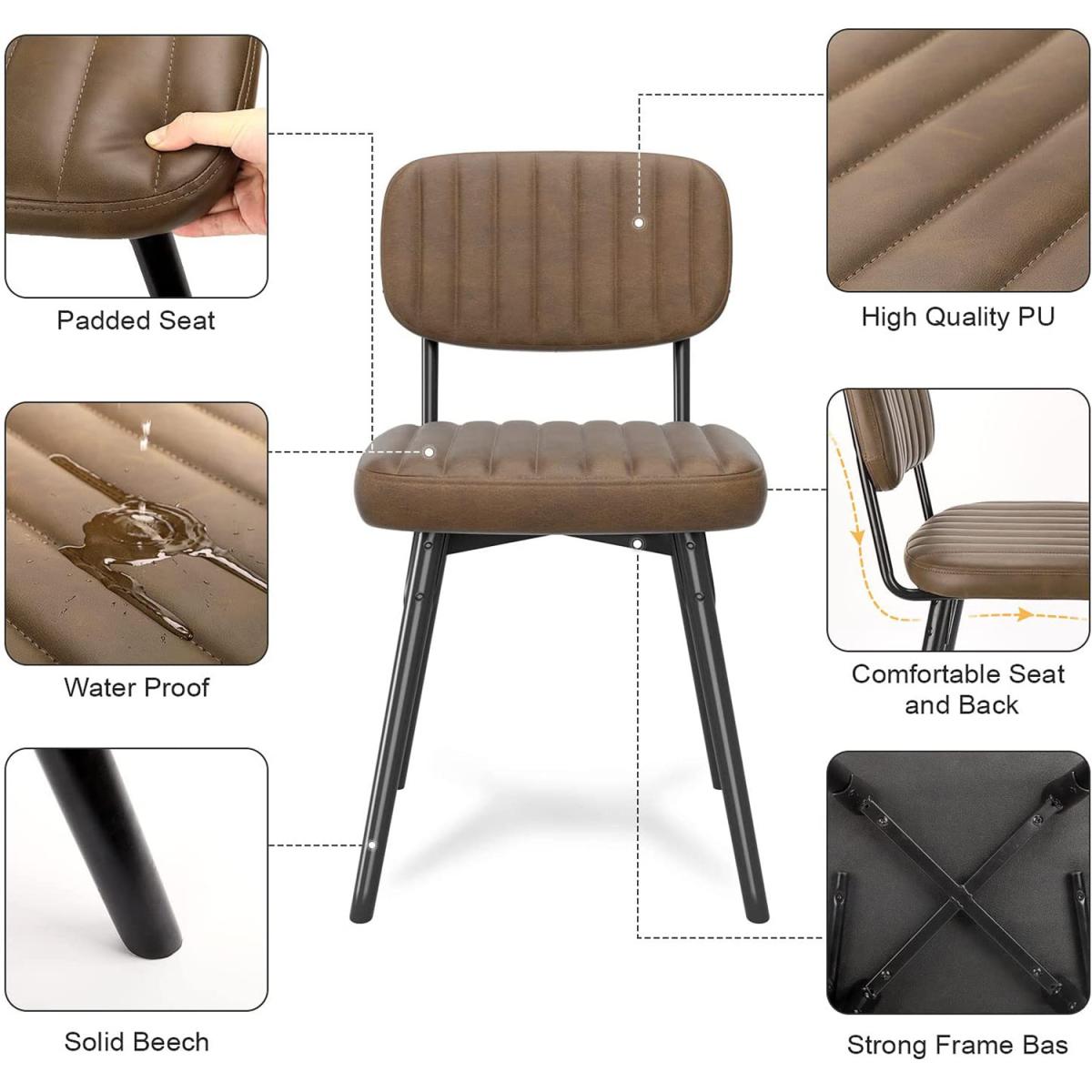 Dripex Dining Chair with PU Cushion Seat Back - Brown – image 5