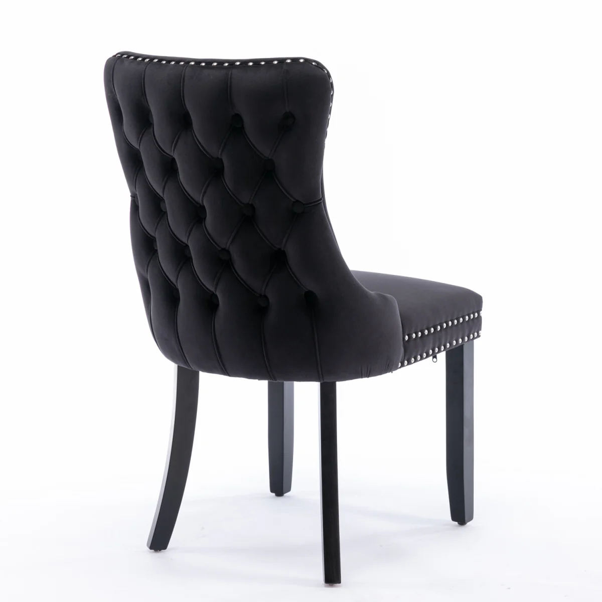 Set of 2 Sierra Wing Back Velvet Tufted Dining Chairs with Oak Wood Legs - Black – image 5