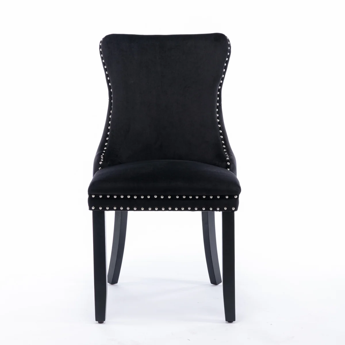 Set of 2 Sierra Wing Back Velvet Tufted Dining Chairs with Oak Wood Legs - Black – image 6