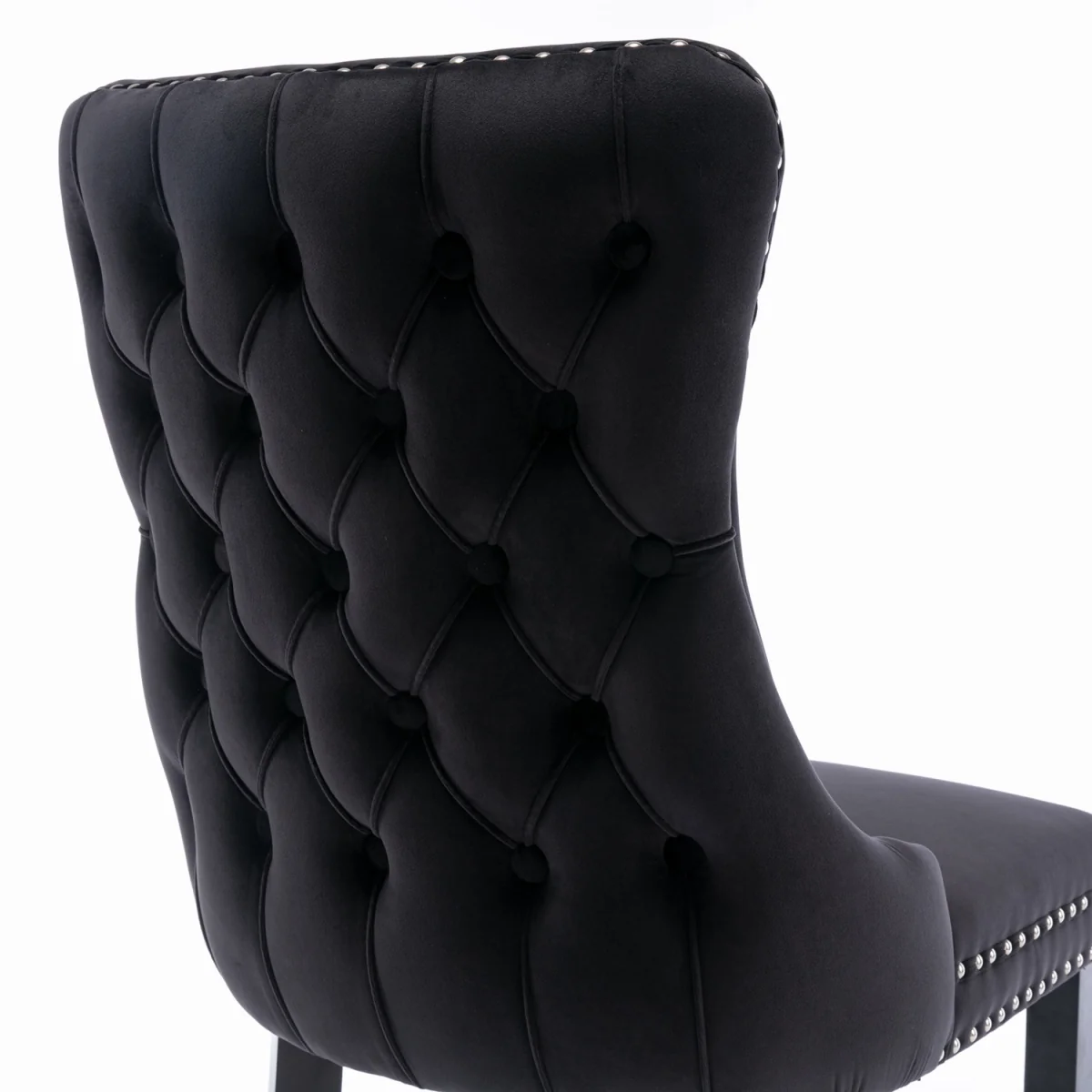 Set of 2 Sierra Wing Back Velvet Tufted Dining Chairs with Oak Wood Legs - Black – image 7