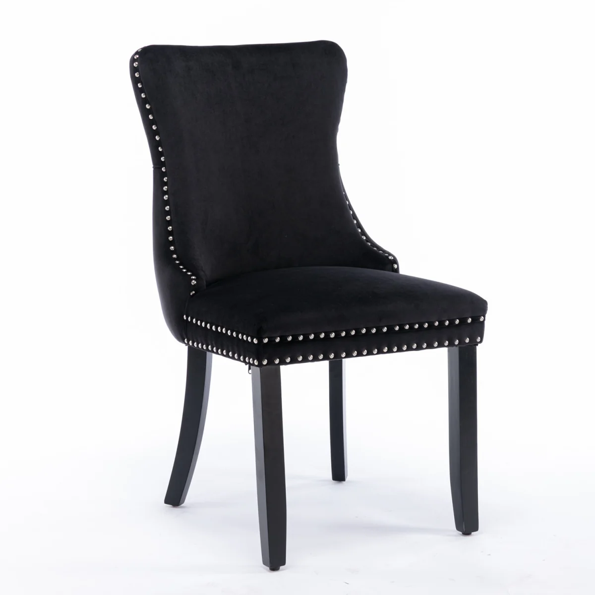 Set of 2 Sierra Wing Back Velvet Tufted Dining Chairs with Oak Wood Legs - Black – image 9