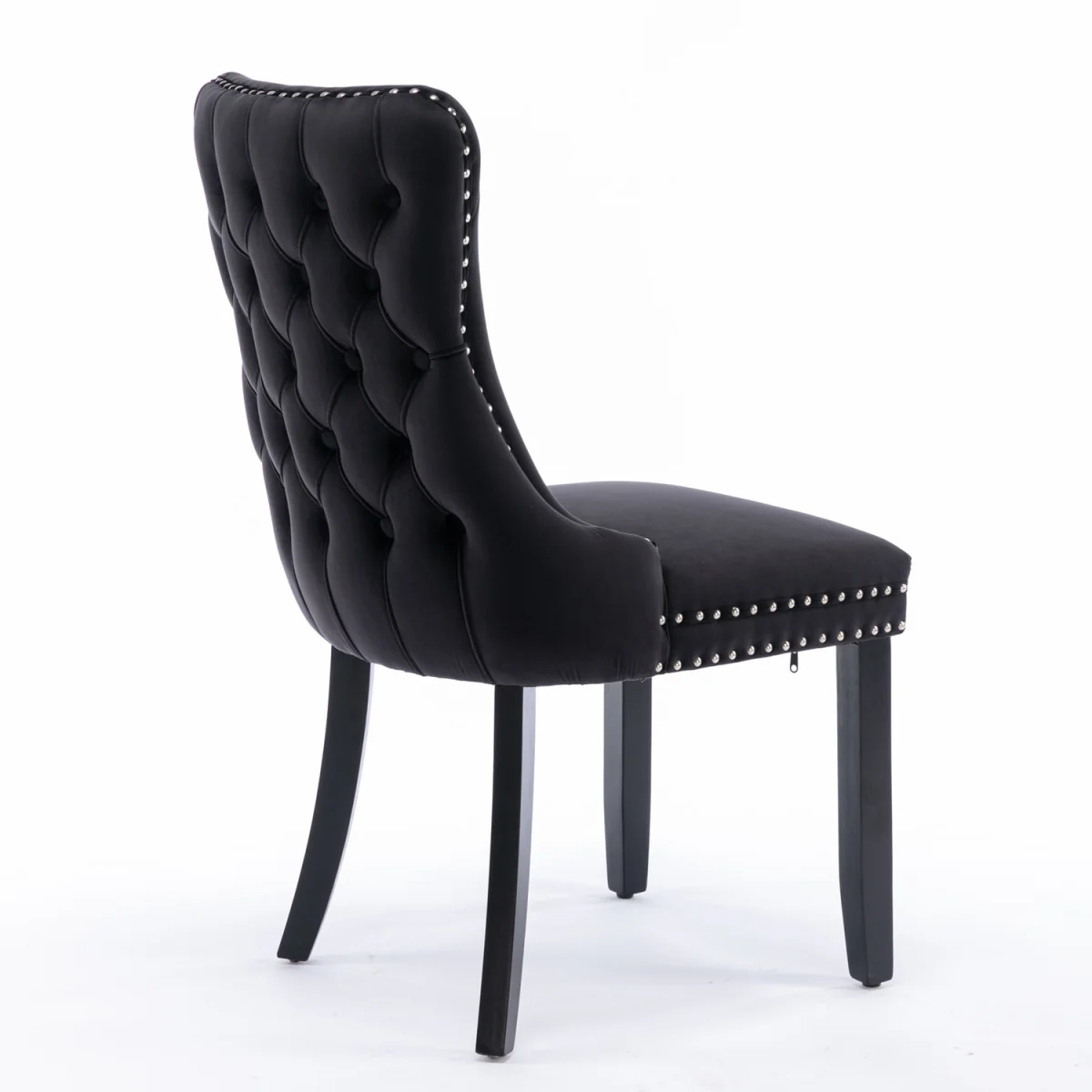 Set of 2 Sierra Wing Back Velvet Tufted Dining Chairs with Oak Wood Legs - Black – image 10
