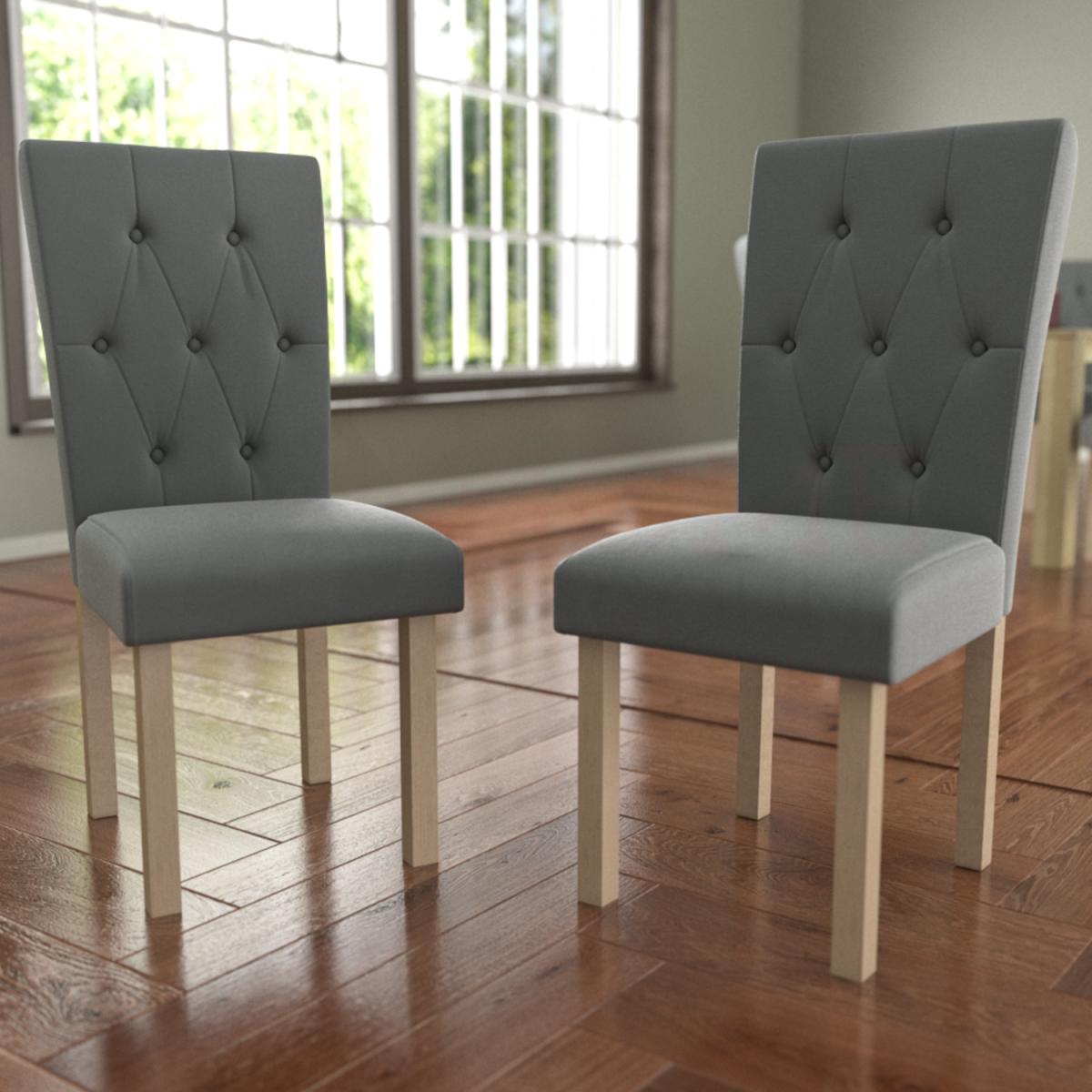 Horton Set of 2 Fabric Dining Chair - Grey and Oak – image 5