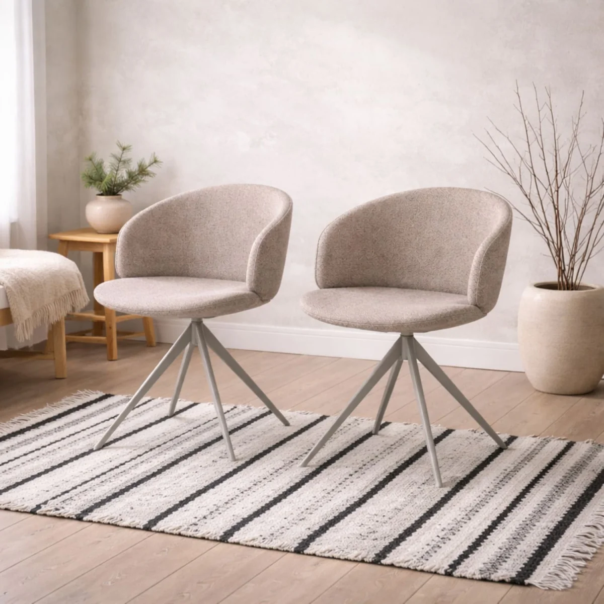 Valley Boucle Swivel Dining Chair with Spiral Steel Base - Neutral – image 1