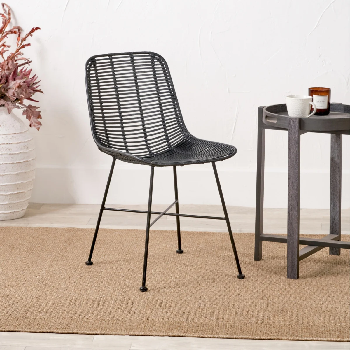 Woven Rattan Dining Chair - Black - Black – image 1