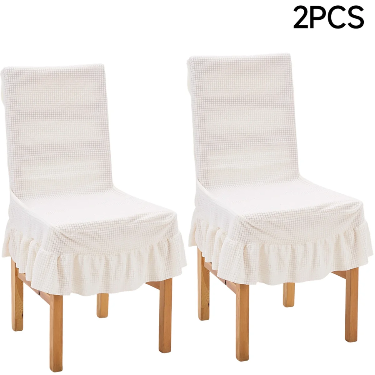 Set of 2 Ruffled Dining Chair Covers with Tie Straps - Beige – image 12