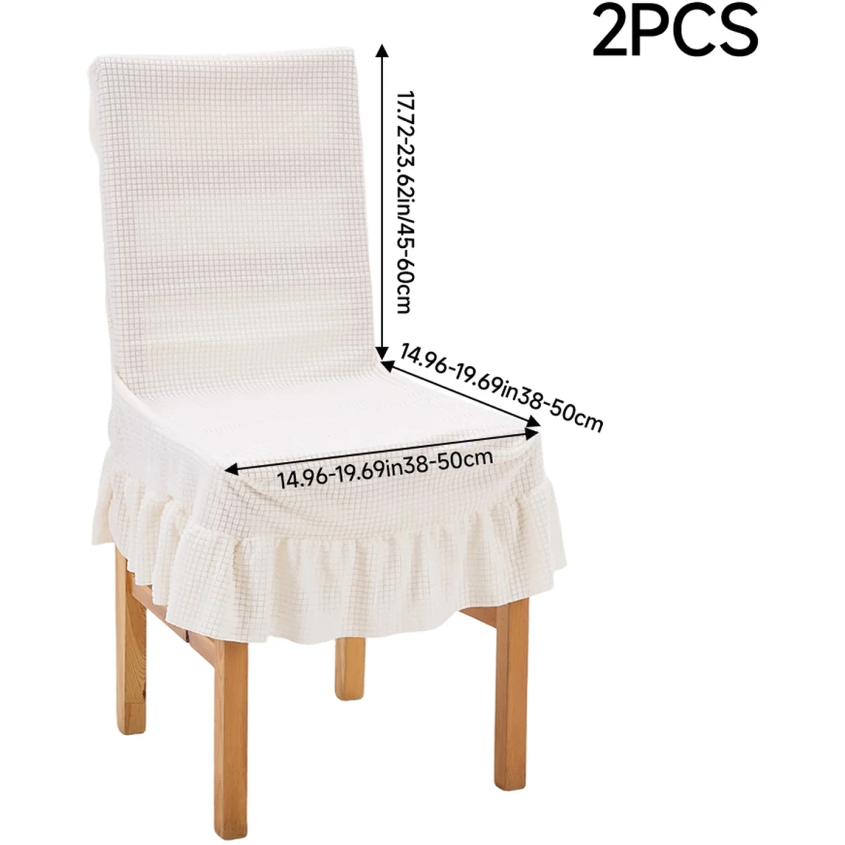 Set of 2 Ruffled Dining Chair Covers with Tie Straps - Beige – image 3