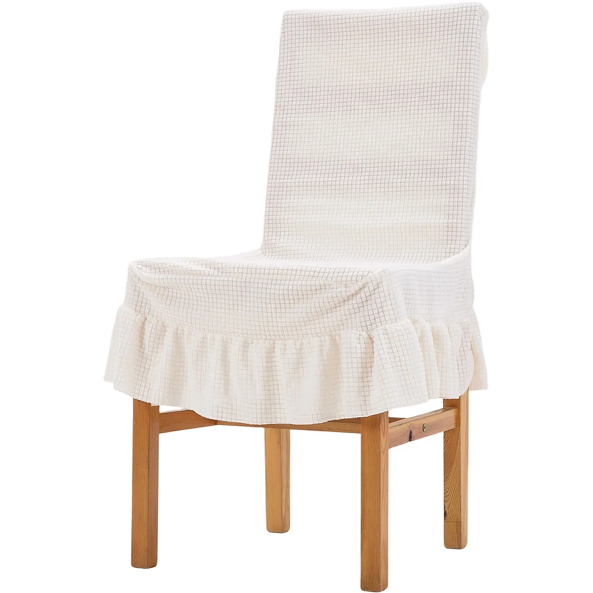 Set of 2 Ruffled Dining Chair Covers with Tie Straps - Beige – image 10