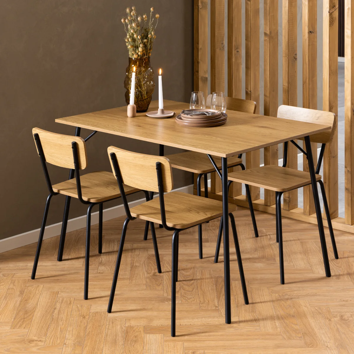 Peru Dining Chair in Steel and Oak Set of 4 - Steel & Oak – image 6