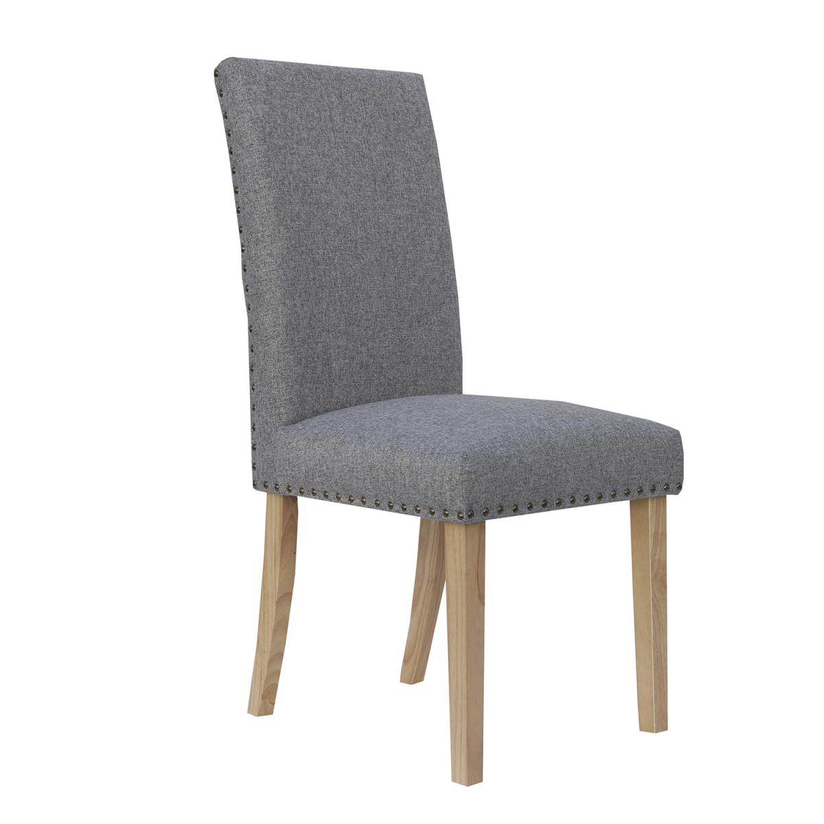Pair of Straight Back Fabric Dining Chairs - Light Grey – image 2