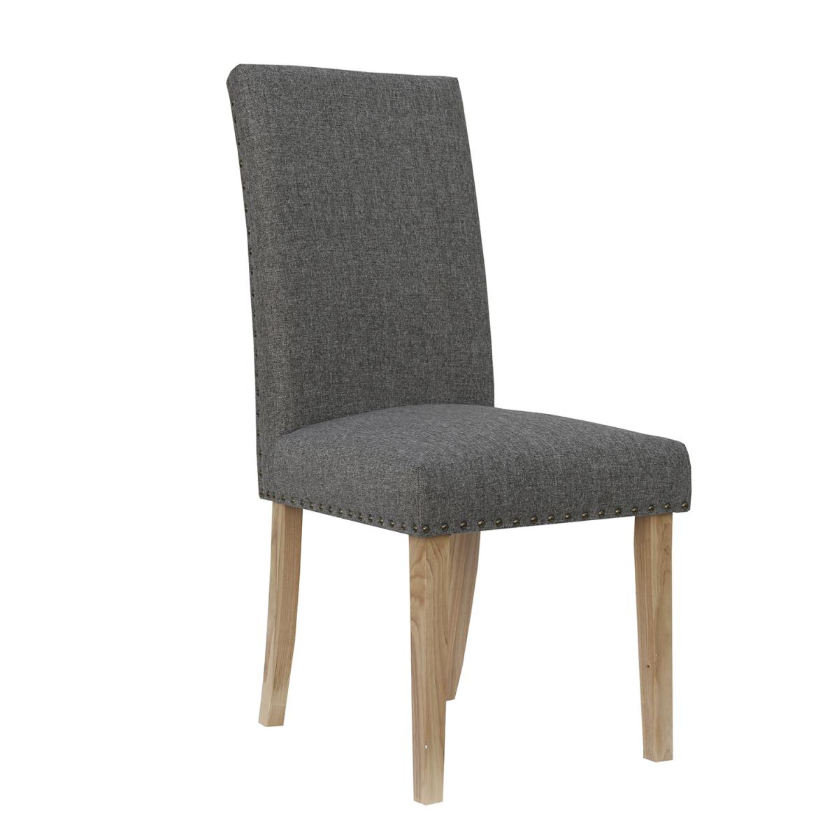 Pair of Straight Back Fabric Dining Chairs - Light Grey – image 4