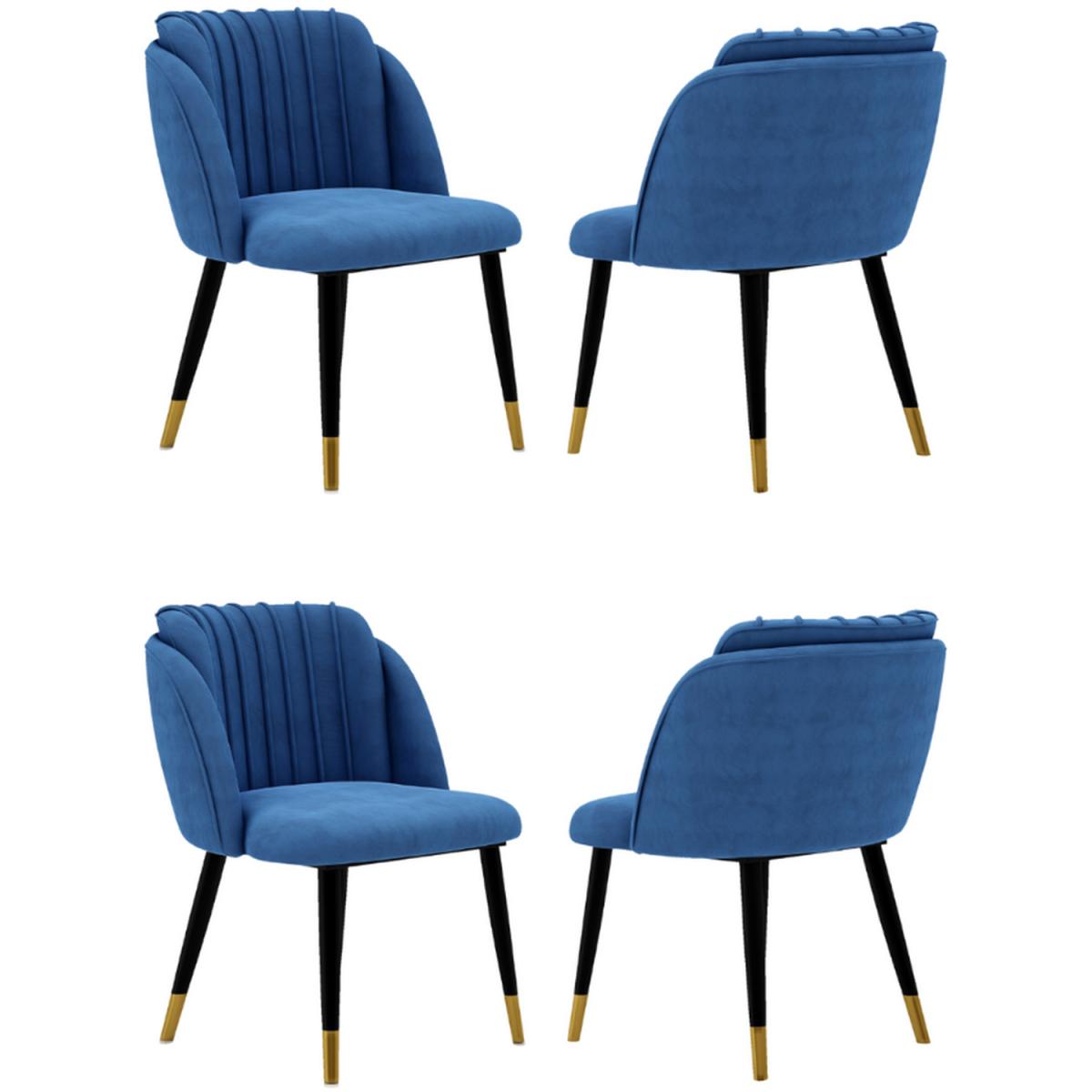 Milano Velvet Dining Chairs Set of 4 - Blue / Silver End Caps – image 2