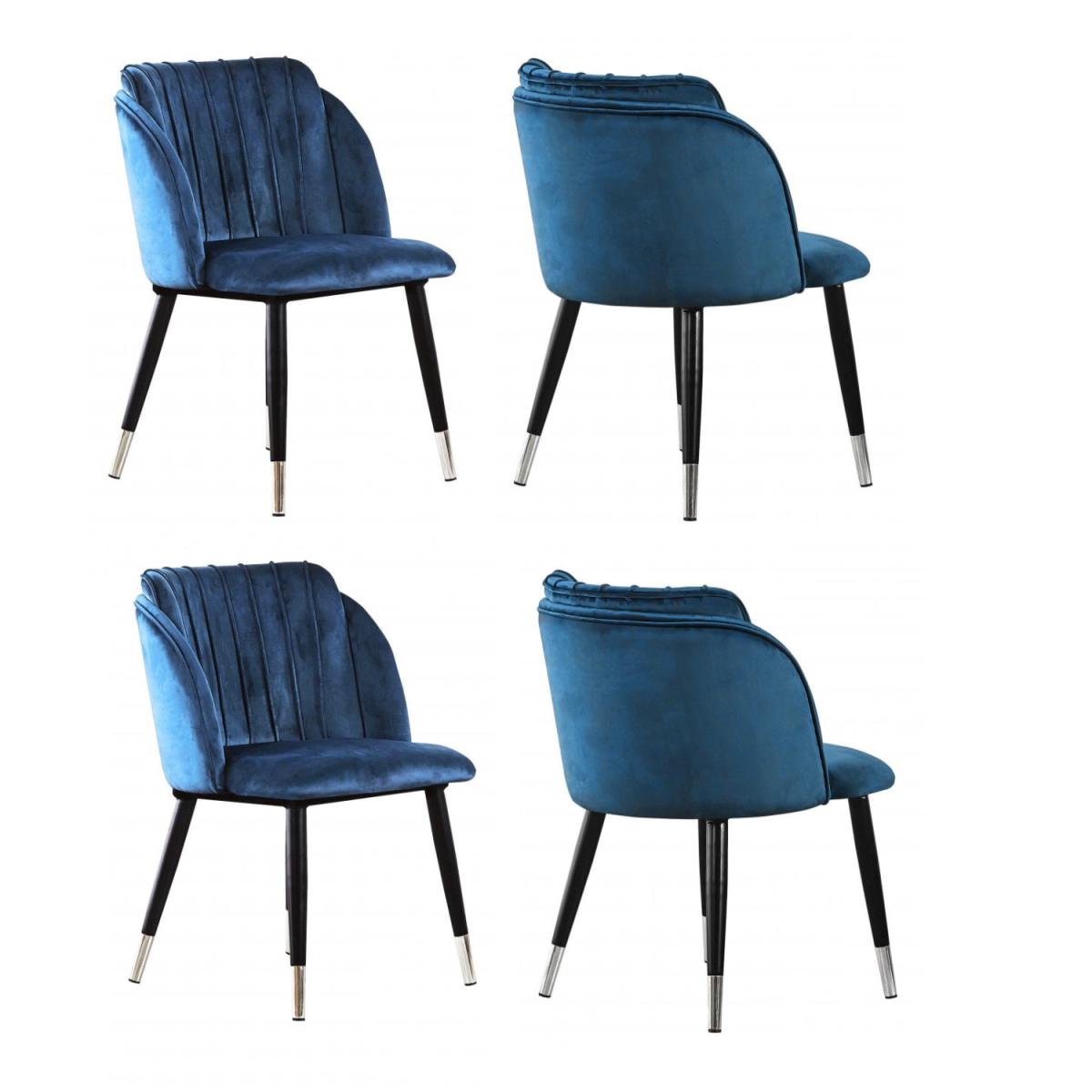 Milano Velvet Dining Chairs Set of 4 - Blue / Silver End Caps – image 12