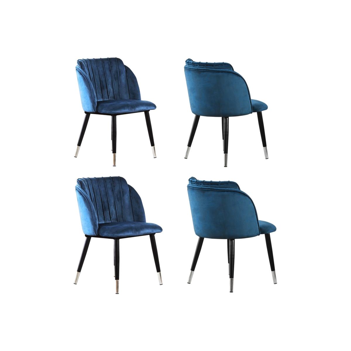 Milano Velvet Dining Chairs Set of 4 - Blue / Silver End Caps – image 1