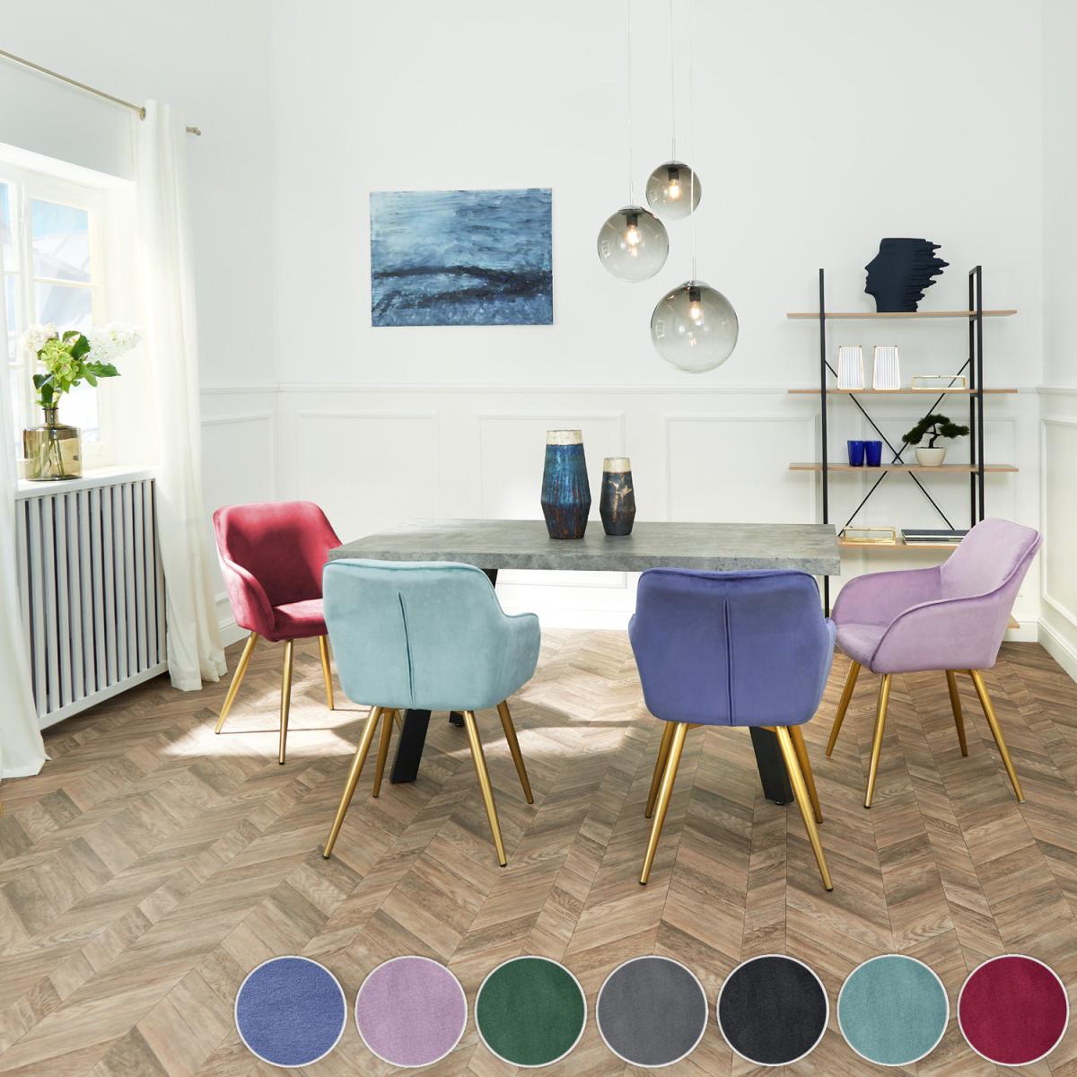 6 Marilyn Velvet-Look Chairs - Turquoise/Gold – image 4