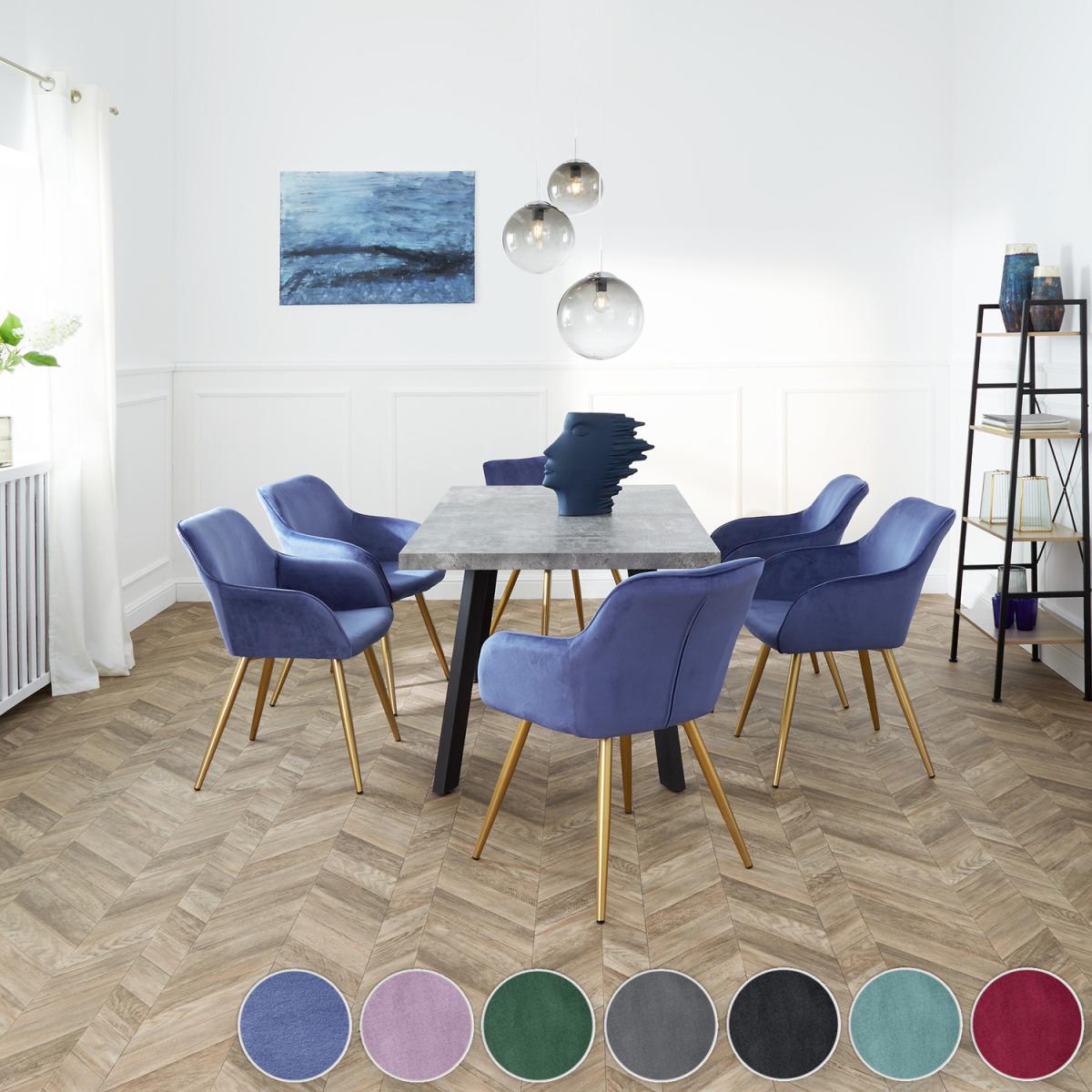 6 Marilyn Velvet-Look Chairs - Turquoise/Gold – image 1